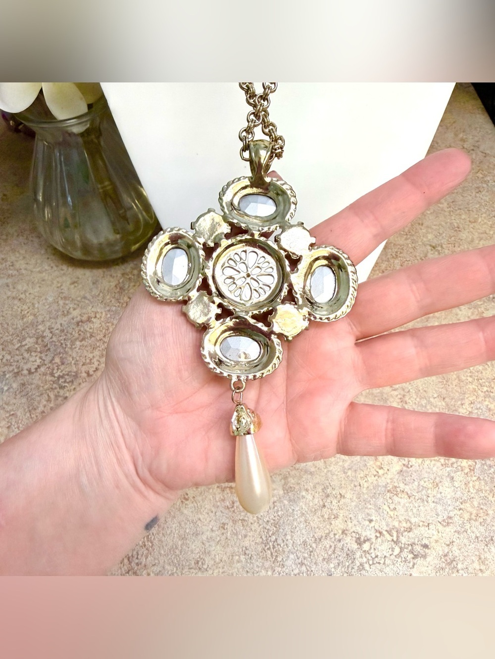 Chico’s long gold tone medallion cross pendant necklace - Picture 3 of 4